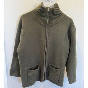 Olive Green Tally Ho  Zip Up Cardigan Knit Mock Neck Sweater Jacket